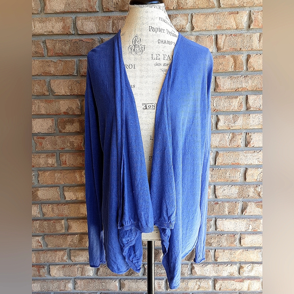 Tori Richard 100% Linen Open Front Waterfall Cardigan Sweater.